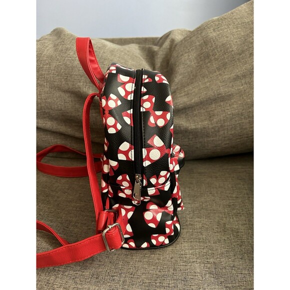 Disney Parks Minnie Mouse Mini Backpack Black Red Polka Dot Bows Adjustable - Picture 5 of 12